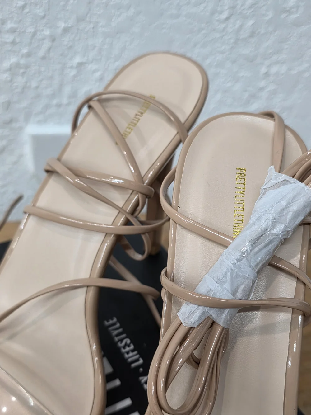 PrettyLittleThing PLT Nude clear strap lace up high heeled sandals